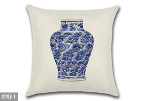 Vase Printed Linen Cushion Cover