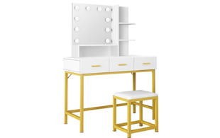Vanity Table & Stool Set with LED Mirror