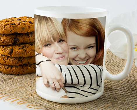 Two Standard Personalised White Mugs with Full Wrap Image - Option for a Magic Wow Mug